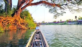 Don Khong Island Wooden Boat on Mekong River, Laos